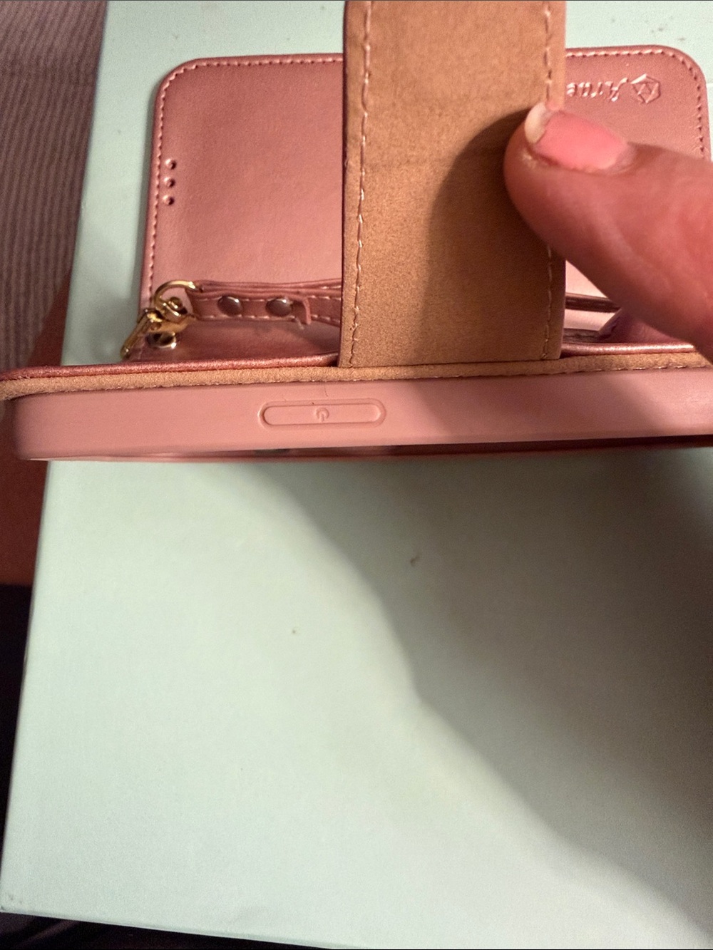 Ara Rose Gold Leather Wallet Phone Case with Wrist Strap - Picture 9 of 12